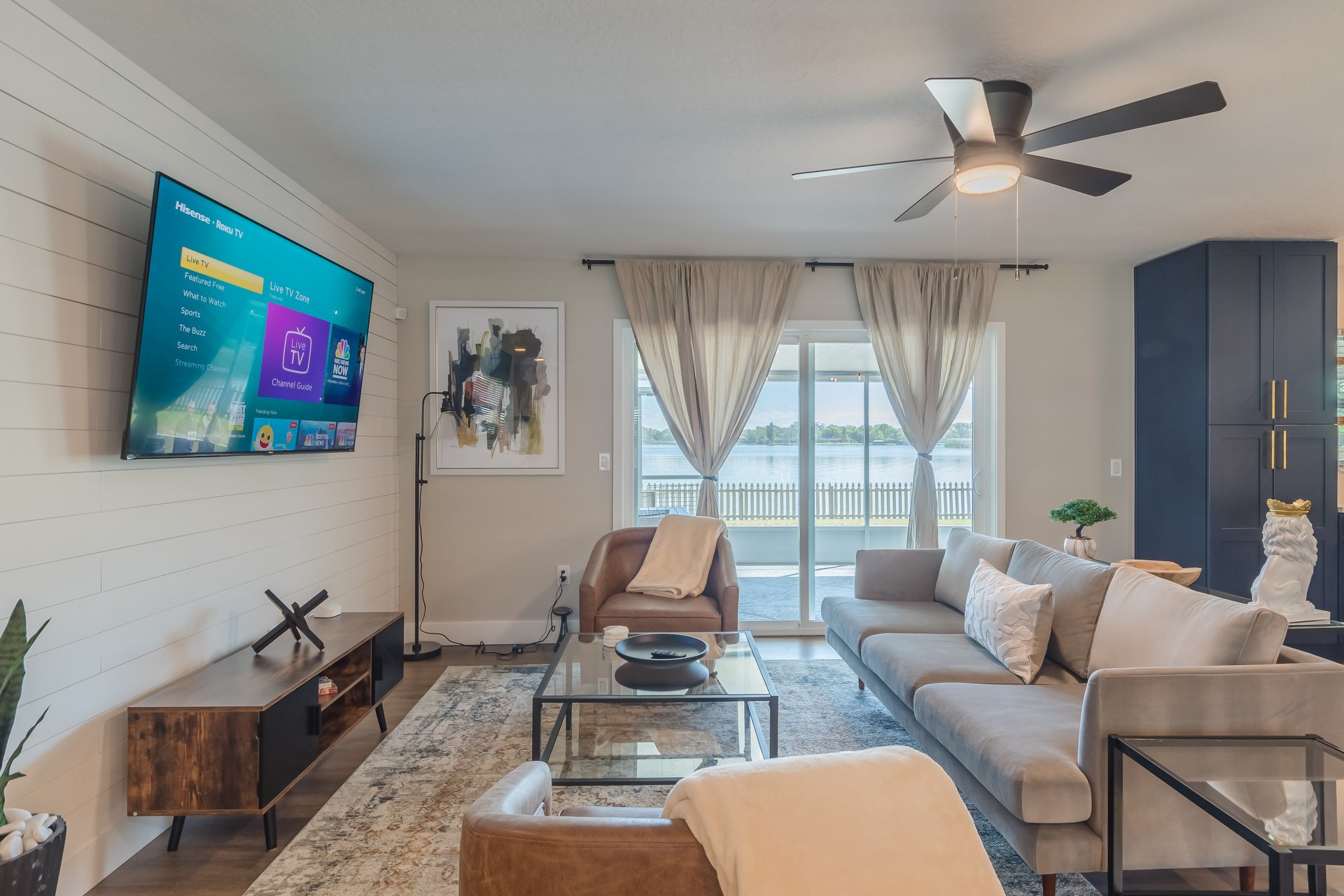 Living room with lake view