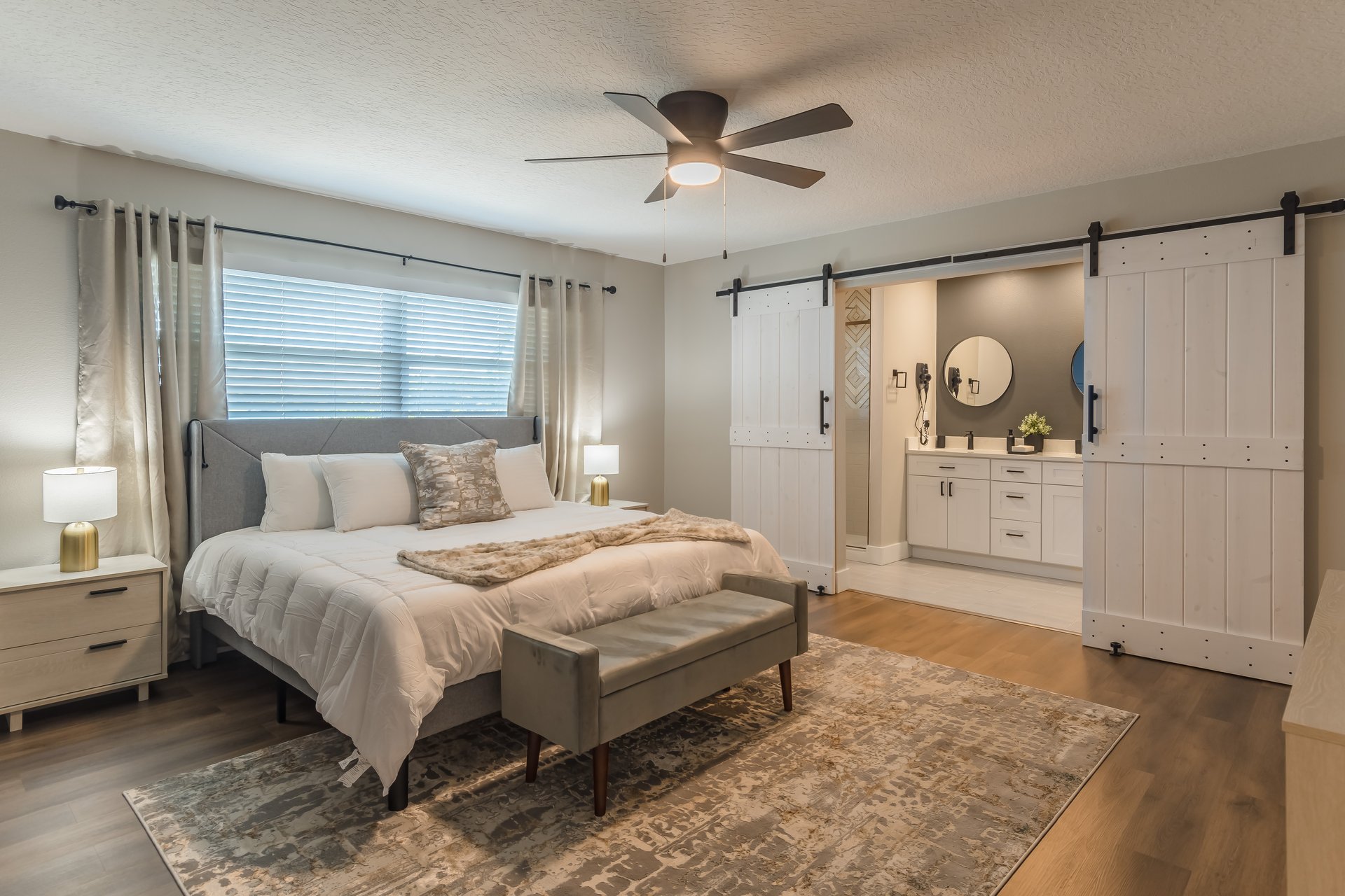Master bedroom with barn doors
