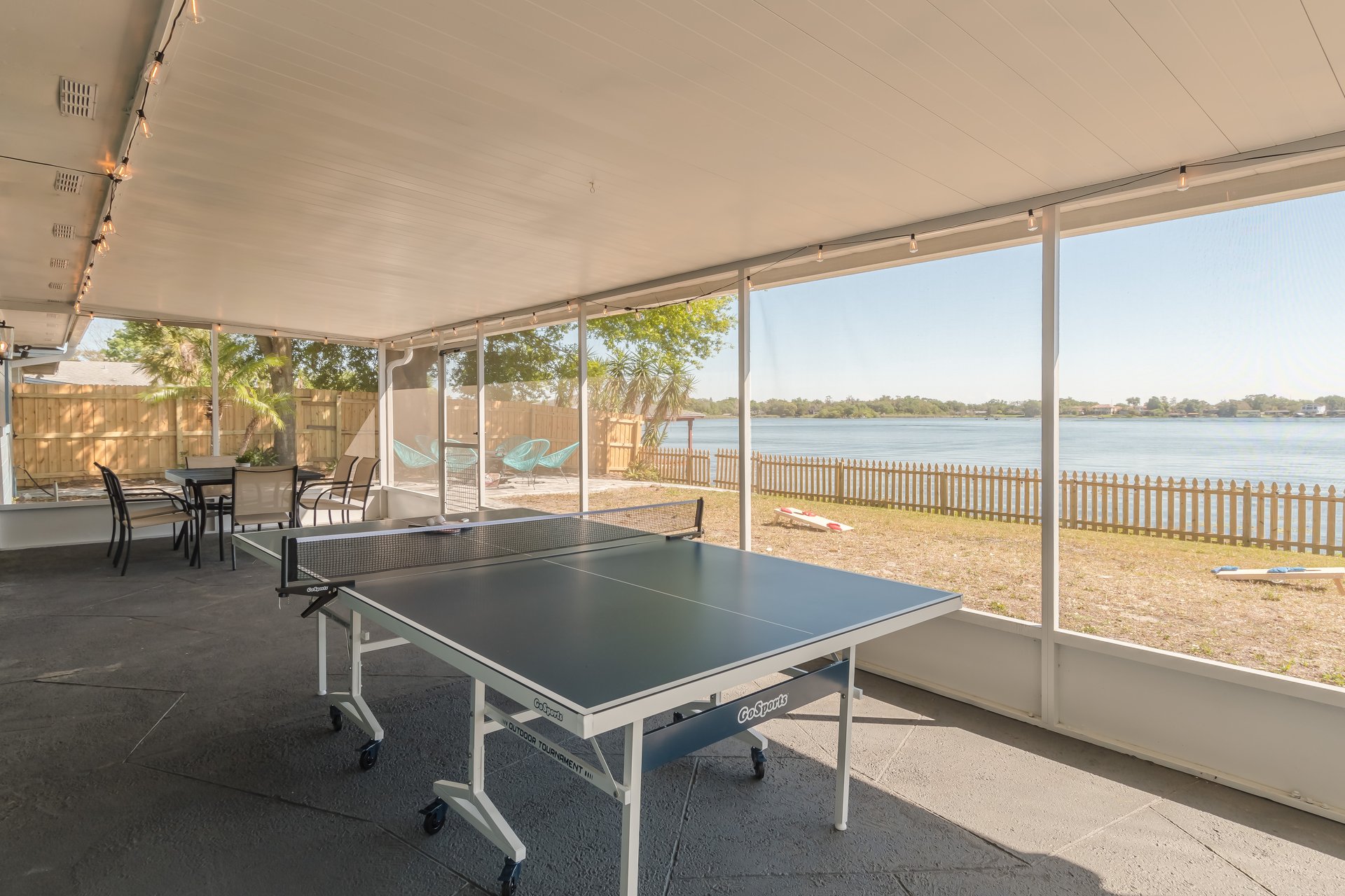 Screened porch with ping pong